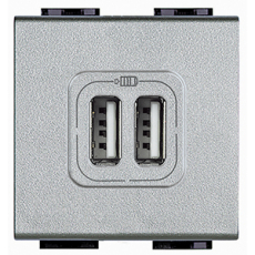 Зарядное устройство USB Bticino на 2 модуля, USB-A x 2, 3A (Алюминий)