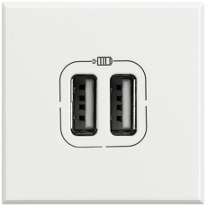 Зарядное устройство USB Bticino на 2 модуля, USB-A x 2, 3A (Белый)