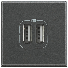 Зарядное устройство USB Bticino на 2 модуля, USB-A x 2, 3A (Антрацит)