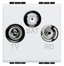 Экранированная TV+RD+SAT розетка Livinglight оконечная коаксиальная для схемы «звезда», 2 модуля (белый)