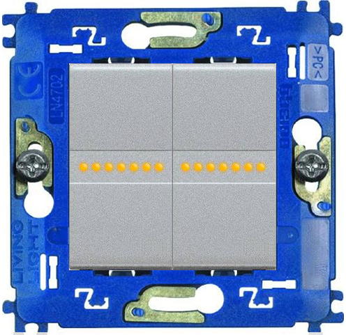 Выключатель Livinglight Axial двухклавишный с подсветкой, на зажимах (алюминий) Выключатель Livinglight Axial двухклавишный с подсветкой, на зажимах (алюминий)