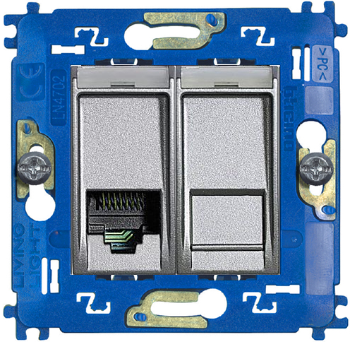 Розетка сдвоенная RJ11+RJ45 Livinglight, кат. 5E (алюминий) Розетка сдвоенная RJ11+RJ45 Livinglight, кат. 5E (алюминий)