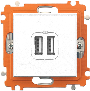 Разъем USB Axolute для зарядки, 2 модуля (белый) Разъем USB Axolute для зарядки, 2 модуля (белый)