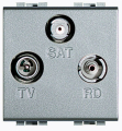 Экранированная TV+RD+SAT розетка Livinglight оконечная коаксиальная для схемы «звезда», 2 модуля (алюминий)